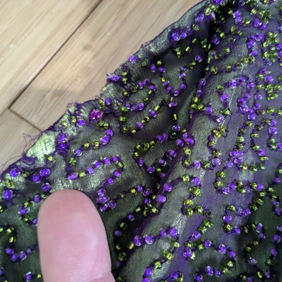 Je Matadi Prom Dress Maxi Gown 8 Purple Green Silk Bead Pageant Glam Train Y2K - Picture 15 of 16
